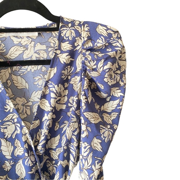 ASTR | Blue Floral Long Sleeve Ruffle Wrap Front Top - Picture 5 of 12